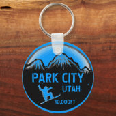 Park City Utah blue sneeuwboard art sleutelhanger (Voorkant)