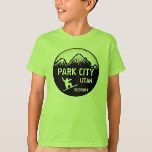 Park City Utah groene snowboard kunst jongens t-sh T-shirt