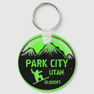 Park City Utah groene snowboard kunst sleutelhange Sleutelhanger