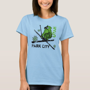 Park City Utah groene thema skiër dames t-shirt