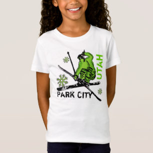 Park City Utah groene thema skiër meisjes t-shirt