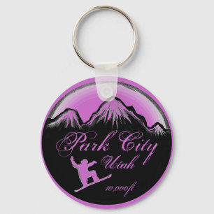 Park City Utah paarse snowboard kunst sleutelhange Sleutelhanger