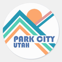 Park City, Utah Retro Line Mountains Blue Border Ronde Sticker