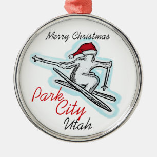 Park City Utah santa ski pet Metalen Ornament