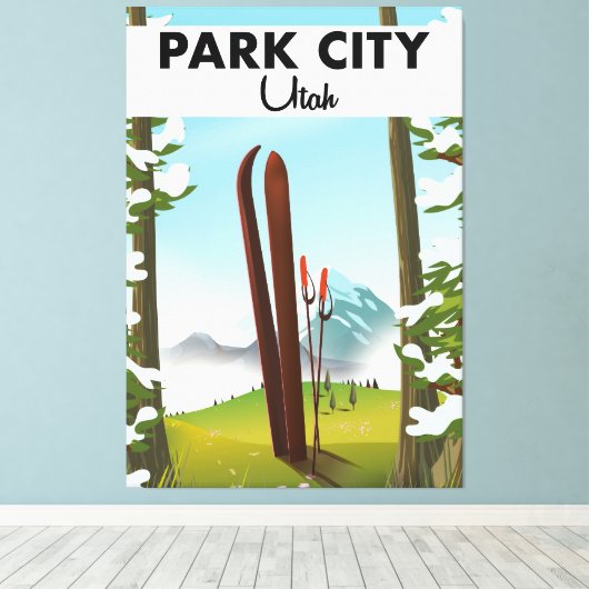Park City Utah Ski poster Canvas Afdruk (Insitu (Houten vloer))