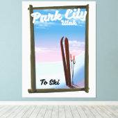 Park city Utah ski reisposter Canvas Afdruk (Insitu (Houten vloer))