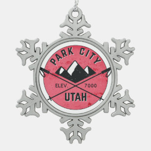 Park City Utah Skiing Ski Tin Sneeuwvlok Ornament