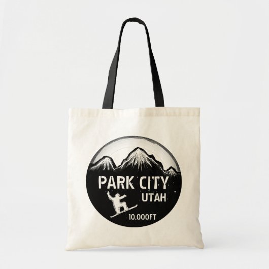 Park City Utah snowboardtas zwarte herbruikbare ta Tote Bag (Voorkant)