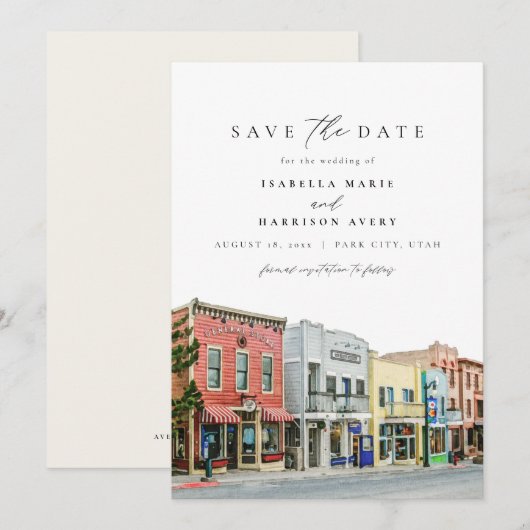 PARK CITY Utah Waterverf Mountain Save the Date Kaart (Voorkant / Achterkant)