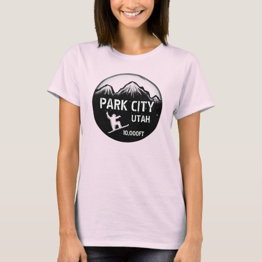 Park City Utah zwarte snowboard kunst dames t-shir T-shirt (Voorkant)