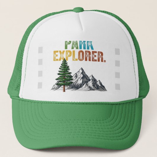 Park Explorer. T-shirt ontwerp. Trucker Pet (Voorkant)