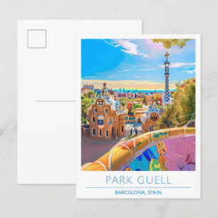 Park Guell Barcelona Spanje Reizen Briefkaart
