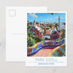 Park Guell Barcelona Spanje Vintage Travel Briefkaart