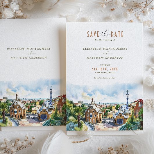 Park Güell Gaudi Barcelona Save-the-Date Kaart