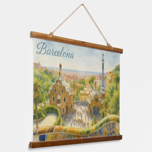 Park Güell in Barcelona Hangend Wandkleed (Gebogen)