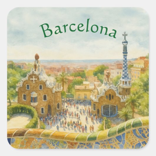 Park Güell in Barcelona, Spanje Vierkante Sticker (Voorkant)