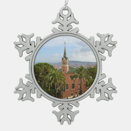 Park Guell in Barcelona Tin Sneeuwvlok Ornament (Voorkant)