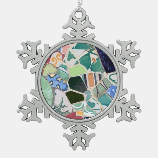 Park Guell-mozaïeken Tin Sneeuwvlok Ornament (Voorkant)