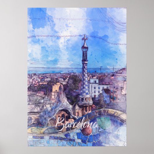 Park Guell Sketch Poster (Voorkant)