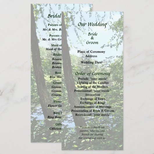 Park met Bridge in Distance Wedding Program Programmakaart (Voorkant / Achterkant)