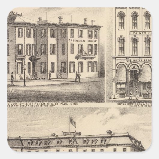 Park Place Hotel, Greenman House, Minnesota Vierkante Sticker (Voorkant)