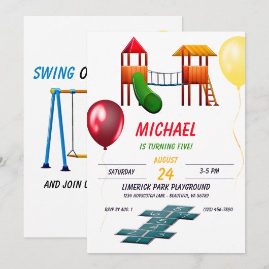 Park Playground Fun Kids Birthday Kaart (Voorkant / Achterkant)