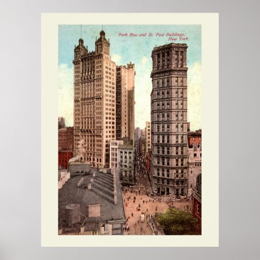 Park Row, St. Paul Buildings NYC c1915 Pos Poster (Voorkant)