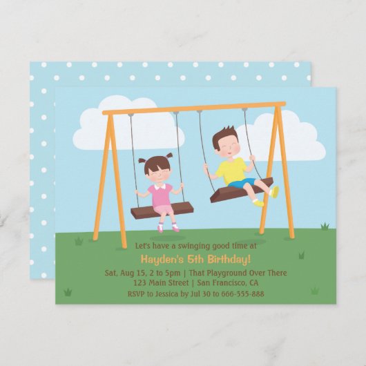 Park Speeltuin Kids Verjaardagsfeest Uitnodigingen (Voorkant / Achterkant)