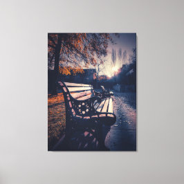 Parkbank in herfstzonlicht canvas afdruk