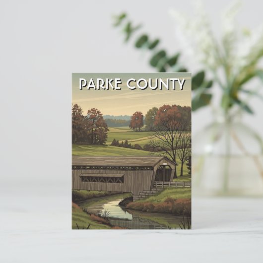 Parked County Indiana Covered Bridge Briefkaart (Staand voorkant)