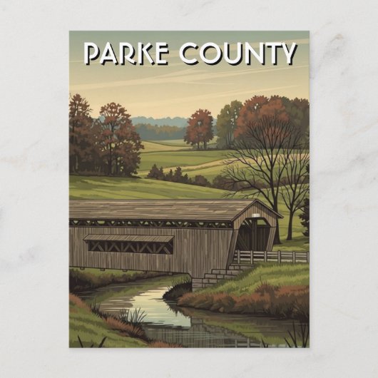 Parked County Indiana Covered Bridge Briefkaart (Voorkant)