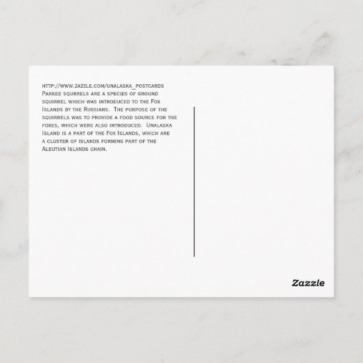 Parkee Squirrel op Unalaska Island Briefkaart (Achterkant)