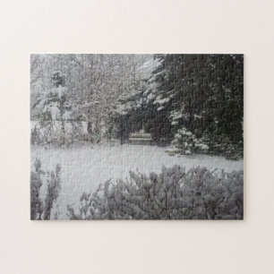 Parkeerbank in verse sneeuw legpuzzel