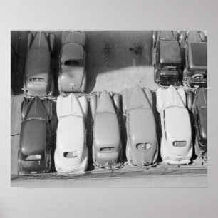 Parkeerterrein, 1940. Oude foto Poster