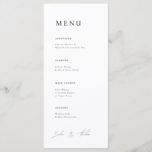 Parker bruiloft diner menu (Voorkant)