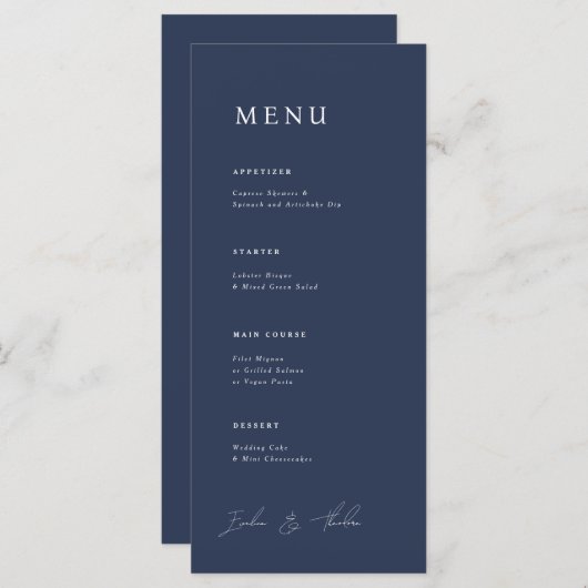 Parker bruiloft diner menu (Voorkant / Achterkant)