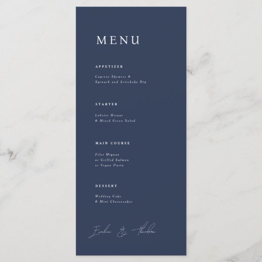 Parker bruiloft diner menu (Voorkant)