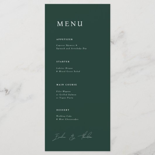 Parker bruiloft diner menu (Voorkant)