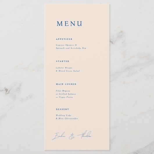 Parker bruiloft diner menu (Voorkant)