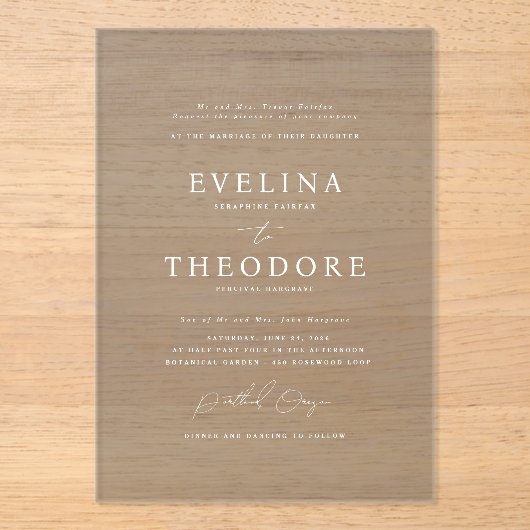 Parker formele donkere getinte bruiloft uitnodigin acryl uitnodigingen (Voorkant)