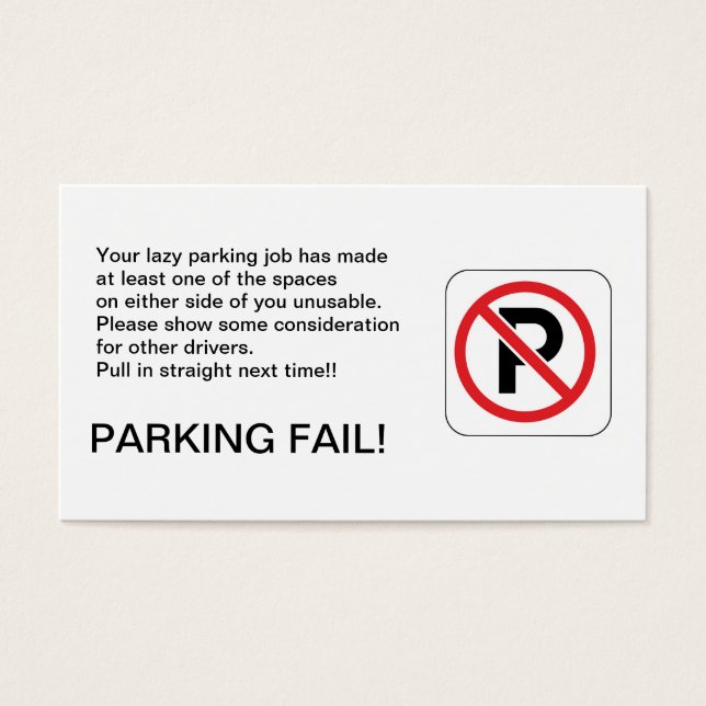 PARKEREN MISLUKT! VISITEKAARTJE (Voorkant)