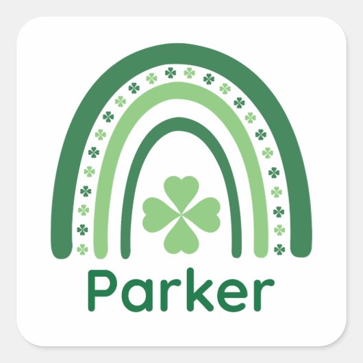 Parkernaam Clover Boho Rainbow Vierkante Sticker (Voorkant)