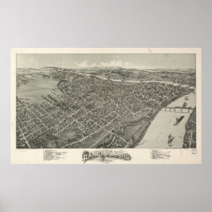 Parkersburg W. Virginia 1899 Antiek Panoramic Map Poster