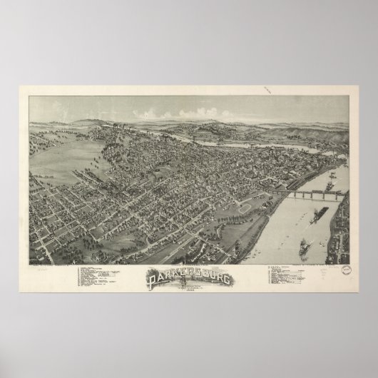 Parkersburg W. Virginia 1899 Antiek Panoramic Map Poster (Voorkant)