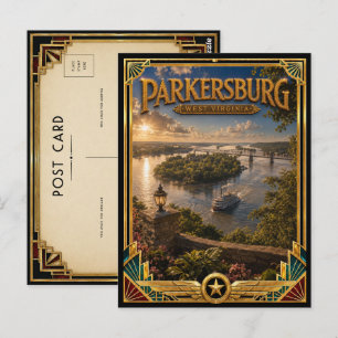 Parkersburg West Virginia Vintage Art Deco Gouden Briefkaart