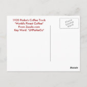 Parke's Coffee Truck - 1920 Briefkaart (Achterkant)