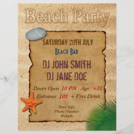 Parketting op zand - Beach Party Event Flyer (Voorkant)