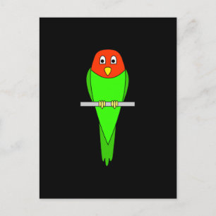 Parkiet Cartoon. Vogel op een baard. Briefkaart