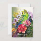 Parkiet en bloemen bedankkaart (Voorkant)