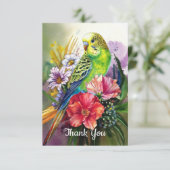 Parkiet en bloemen bedankkaart (Staand voorkant)